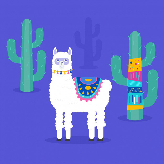 手绘可爱的羊驼卡通动物插画