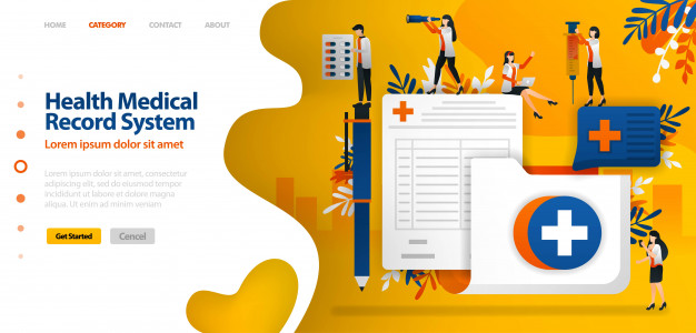 医疗健康信息网页着陆页扁平场景插画