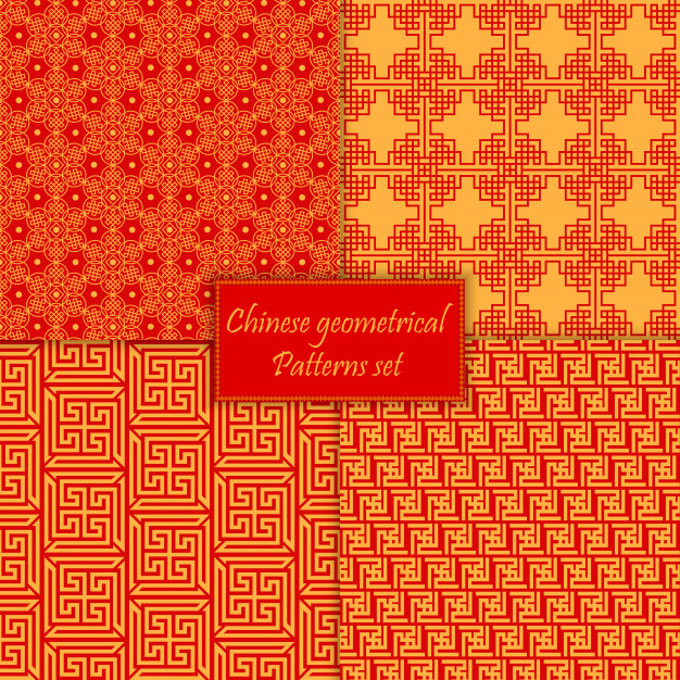 中国风无缝模式平铺花纹图案一套