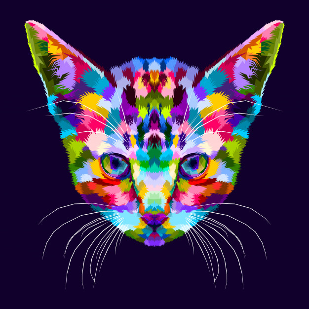 猫咪多彩波普风格动物插画