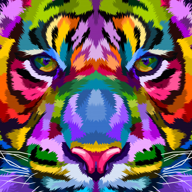 老虎多彩波普风格动物插画