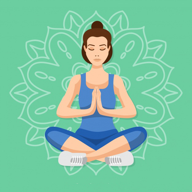 女人瑜伽冥想打坐插画