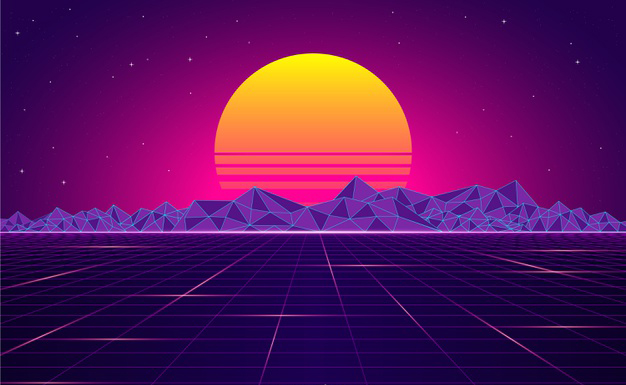 彩色渐变复古蒸汽波风格抽象风景插画背景