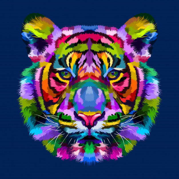 老虎多彩波普风格动物插画