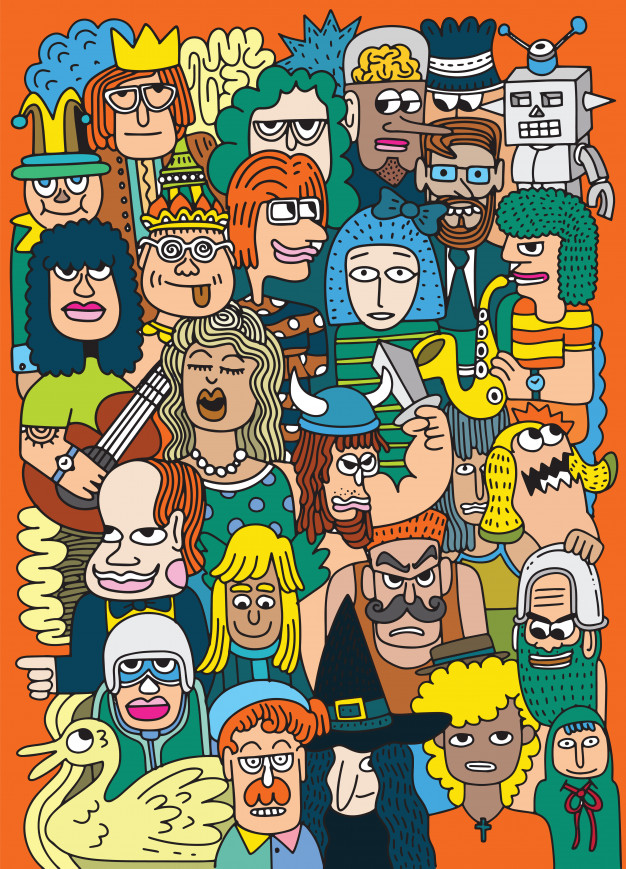 卡通人物涂鸦手绘插画