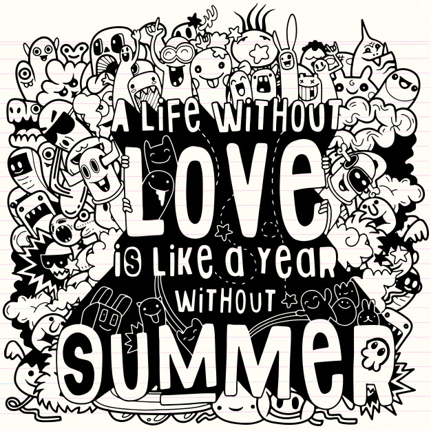 手绘夏日元素小怪兽涂鸦手绘插画