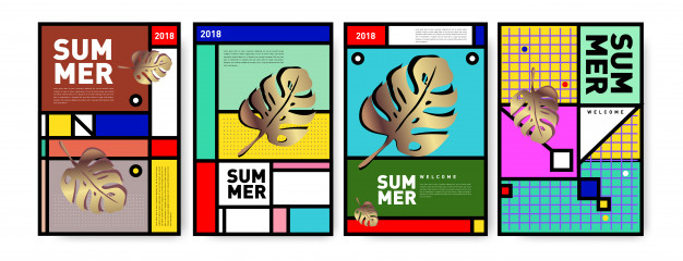 多彩抽象孟菲斯风格元素简约构成海报单页模板