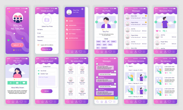 一组社交APP手机应用ui，ux，gui模板