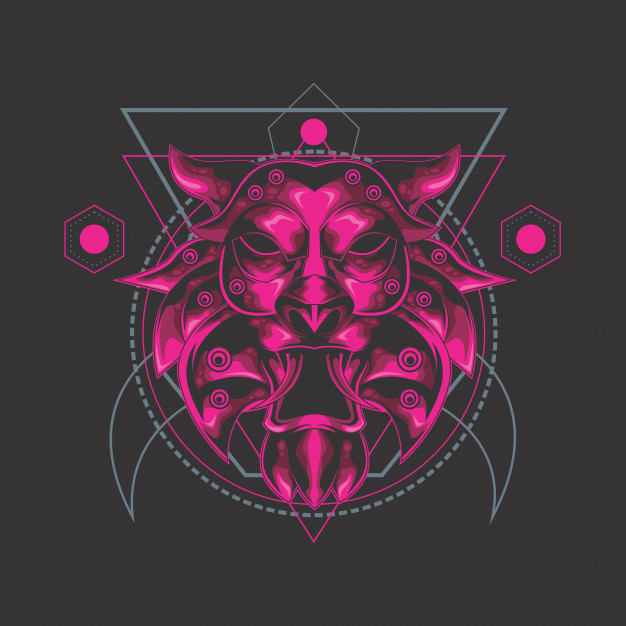 科技风格狮子头像插画