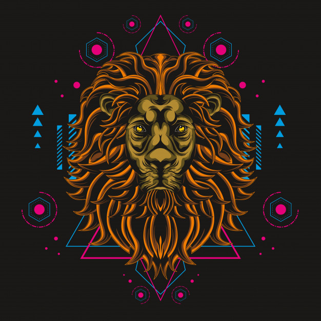 科技风格狮子头像插画