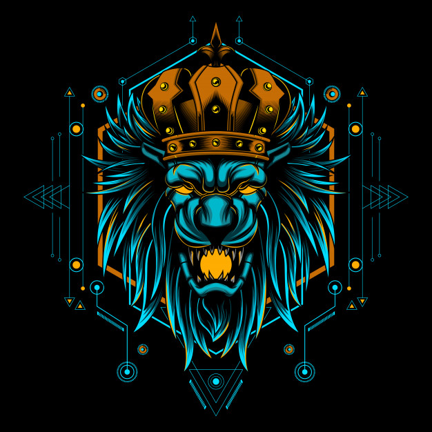 科技风格狮子头像插画