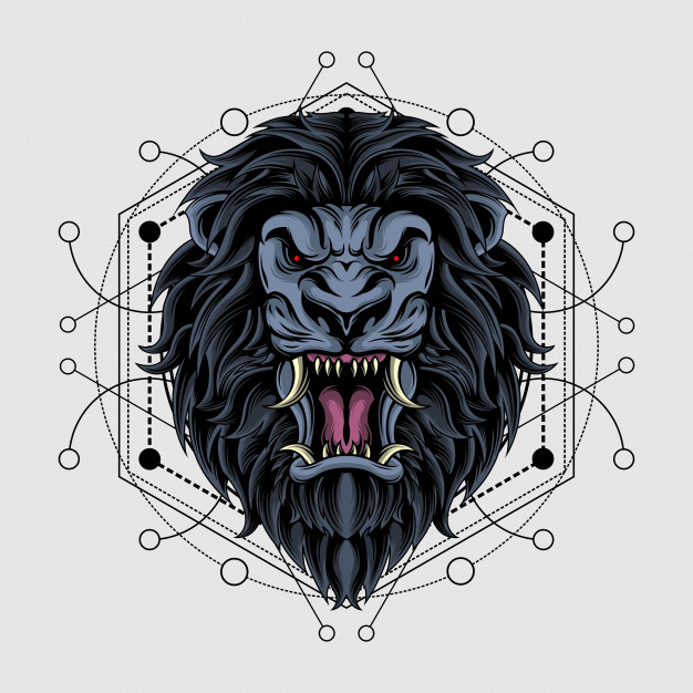 科技风格狮子头像插画