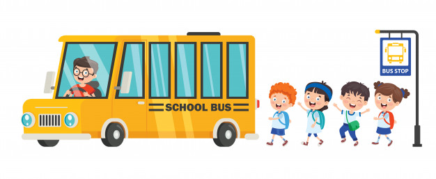 孩子儿童校车接送上学放学手绘插画