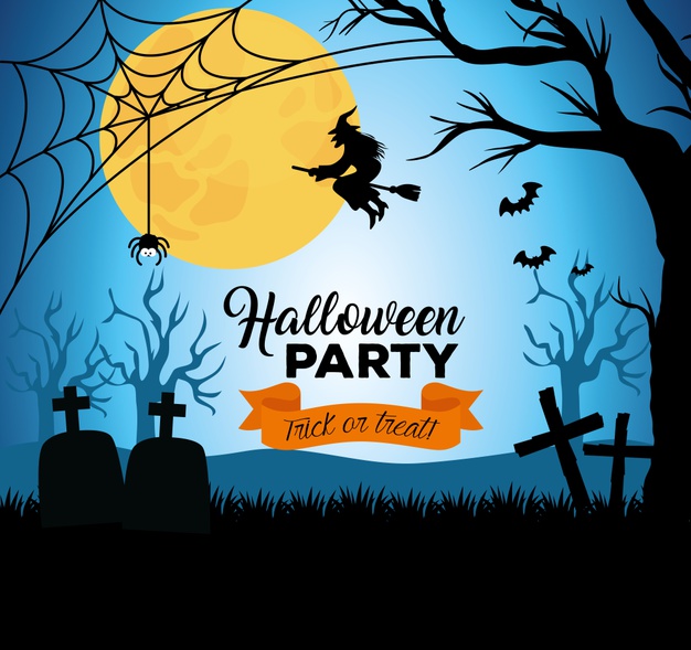 万圣节女巫飞行插画背景