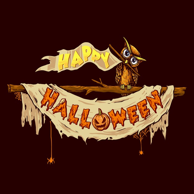 万圣节猫头鹰插画
