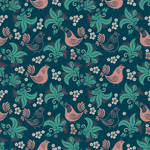 鸟与花朵花卉无缝花纹背景