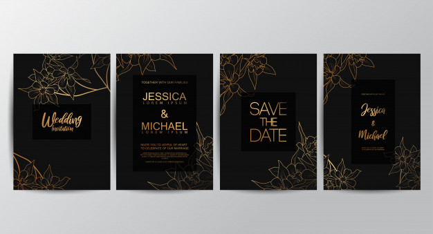 华丽植物枝叶装饰婚礼邀请函模板花纹背景