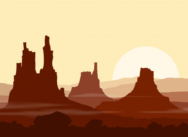 巨大岩石的戈壁荒漠风景插画