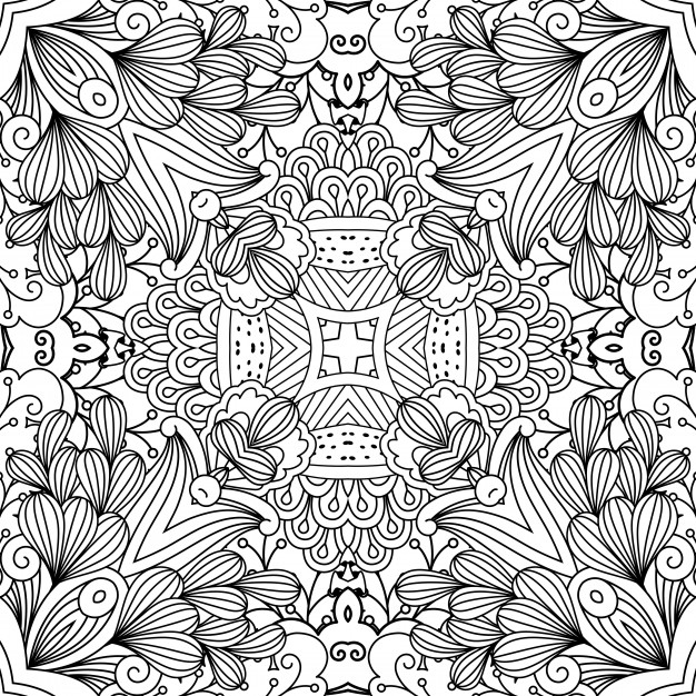 手绘绚丽的花朵花卉图案线稿花纹背景