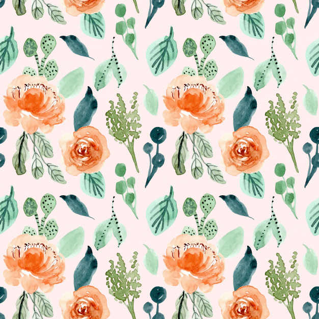 无缝绿色手绘花卉花朵