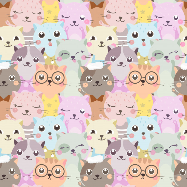无缝模式彩色猫咪花纹背景
