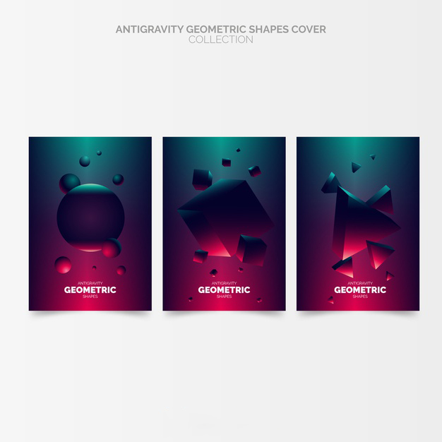 漂浮的抽象立体几何图形渐变海报单页模板