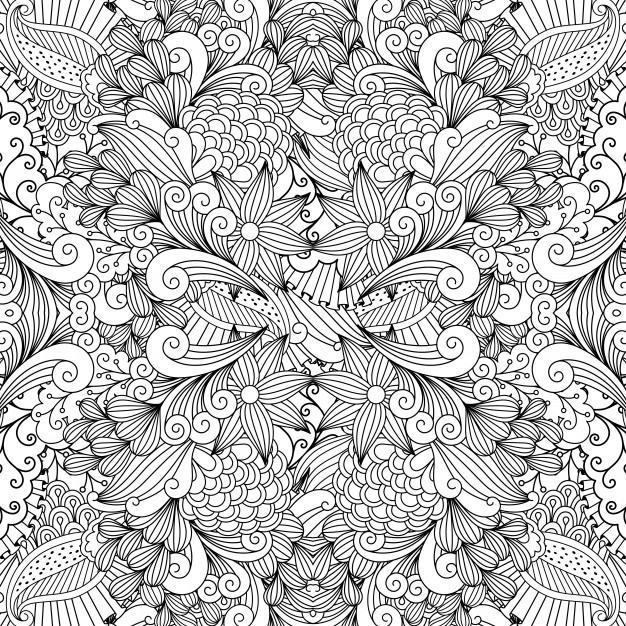 手绘绚丽的花朵花卉图案线稿花纹背景