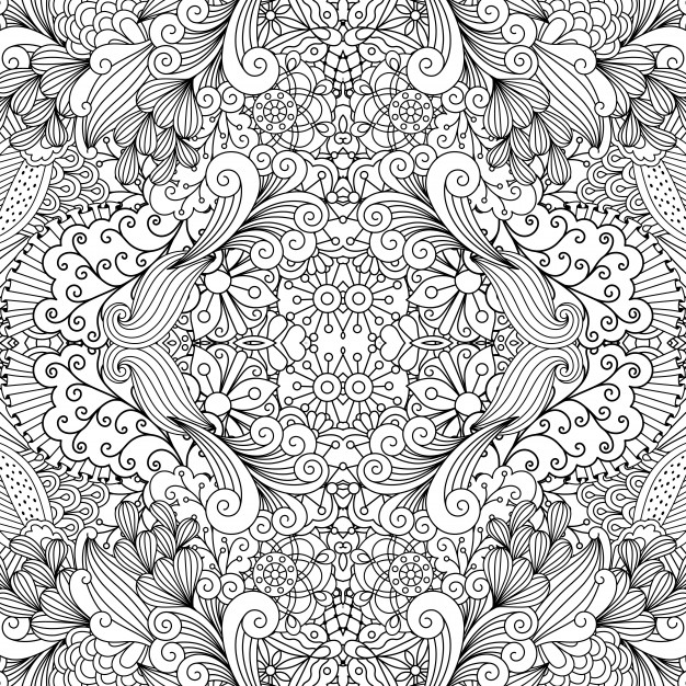 手绘绚丽的花朵花卉图案线稿花纹背景