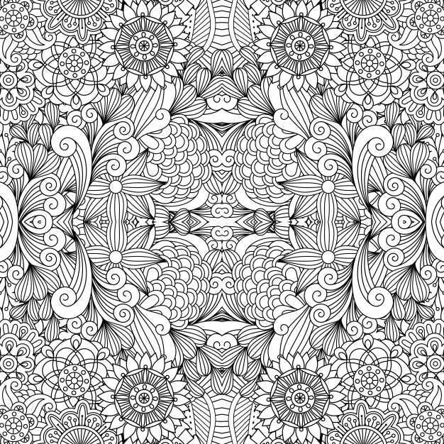 手绘绚丽的花朵花卉图案线稿花纹背景