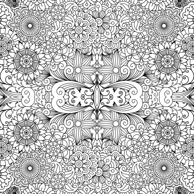 手绘绚丽的花朵花卉图案线稿花纹背景