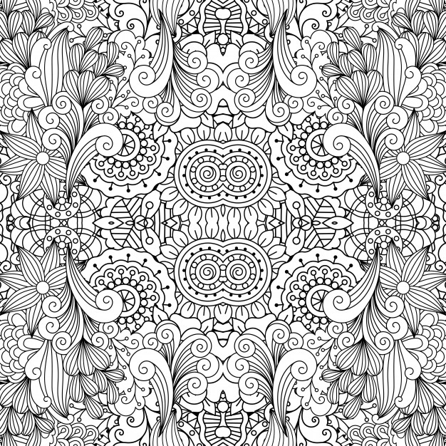 手绘绚丽的花朵花卉图案线稿花纹背景