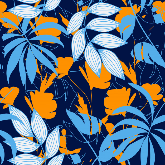 热带植物树叶无缝平铺花纹
