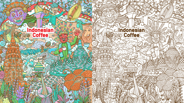 印尼咖啡手绘文化插图