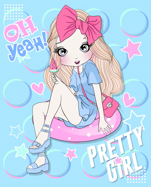 手绘可爱的小女孩插画