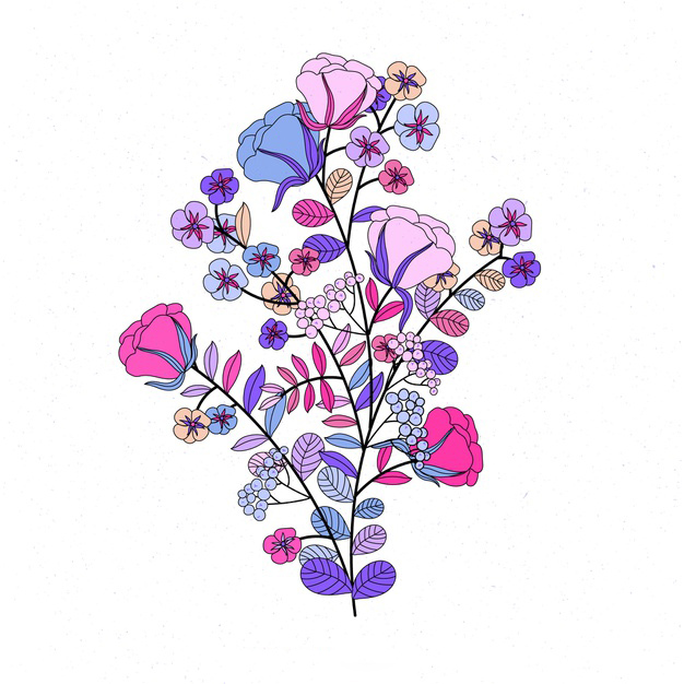 多彩花卉花朵枝叶树枝插画图案