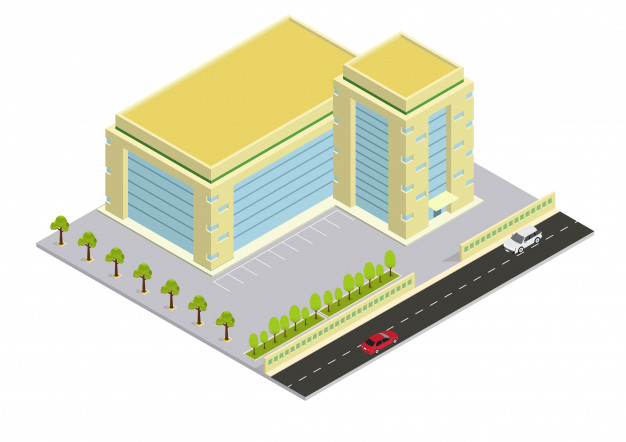 酒店，公寓建筑等距插画