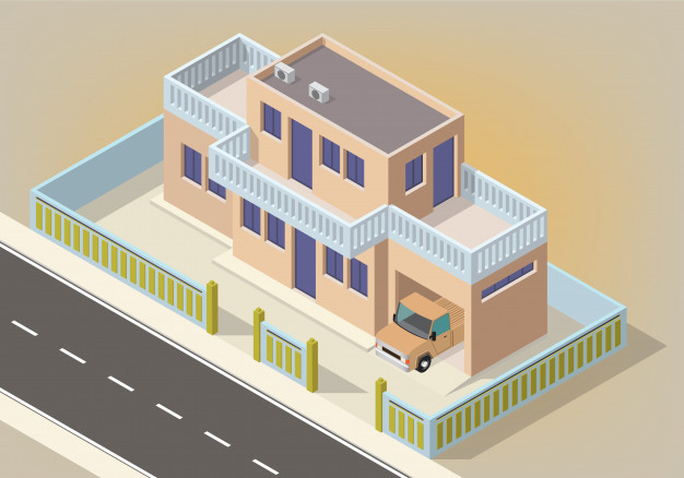 等距现代住宅插画