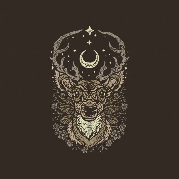 手绘鹿徽标logo插画