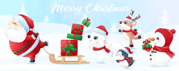 水彩圣诞节圣诞老人动物插画矢量图素材