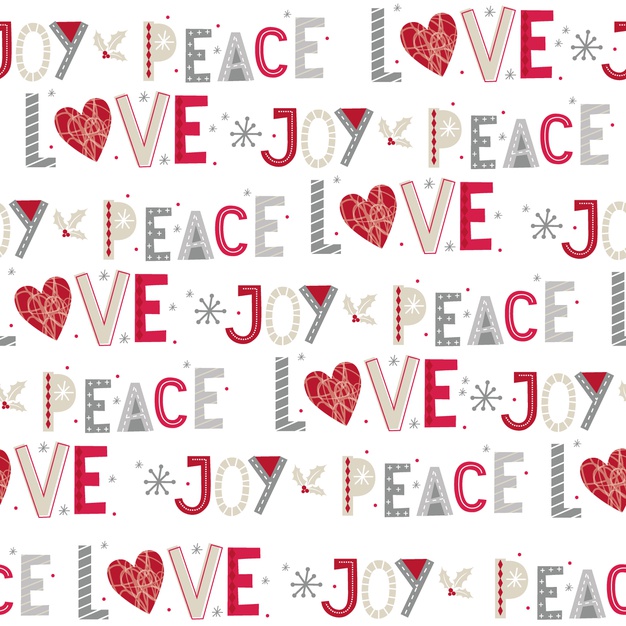 爱，快乐，和平，无缝圣诞节花纹矢量图素材
