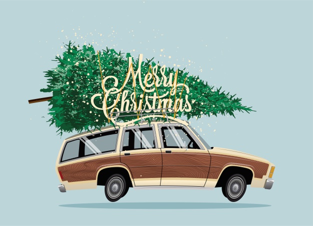圣诞树汽车插画矢量图素材