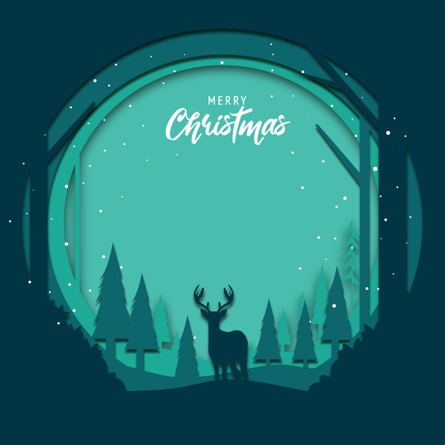 剪纸风格圣诞夜的驯鹿插画矢量图素材