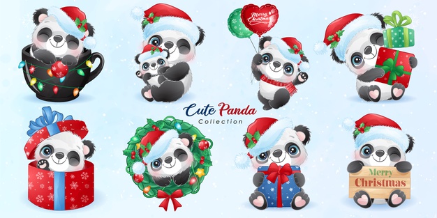 圣诞节可爱的熊猫矢量图素材