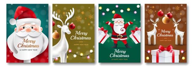 圣诞老人，驯鹿，礼物海报模板矢量图素材