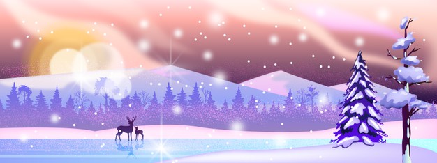 冬季雪景，风景插画背景矢量图素材
