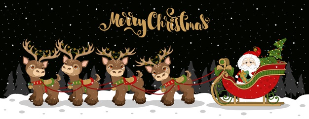 驯鹿和圣诞老人插画矢量图素材