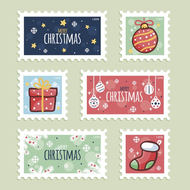 圣诞节主题邮票矢量图素材