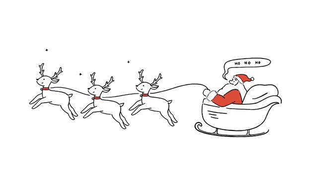 简约的圣诞老人和驯鹿雪橇插画矢量图素材