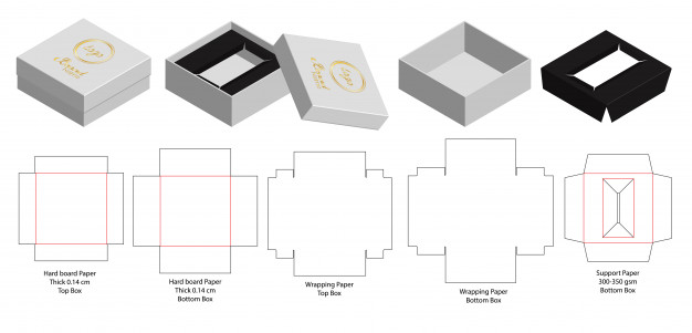 天地盖包装盒纸盒礼品盒刀版展开图模板矢量图素材