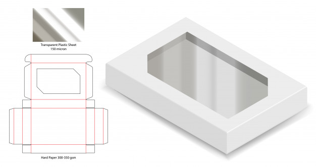 开天窗透明产品包装盒刀版展开图模板矢量图素材